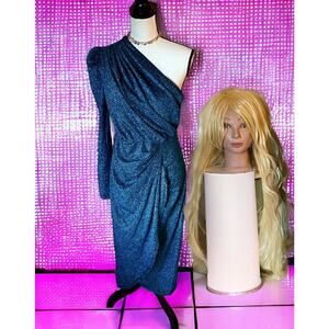 Superstar Barbie 1978 Blue Glitter Disco Dress & Wig Halloween Costume Large